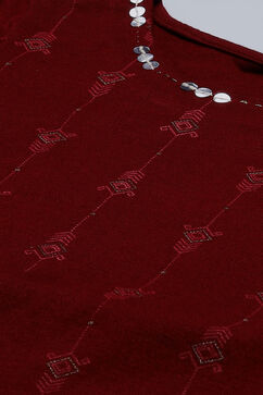 Maroon Poly Cotton Asymmetric Dress image number 1